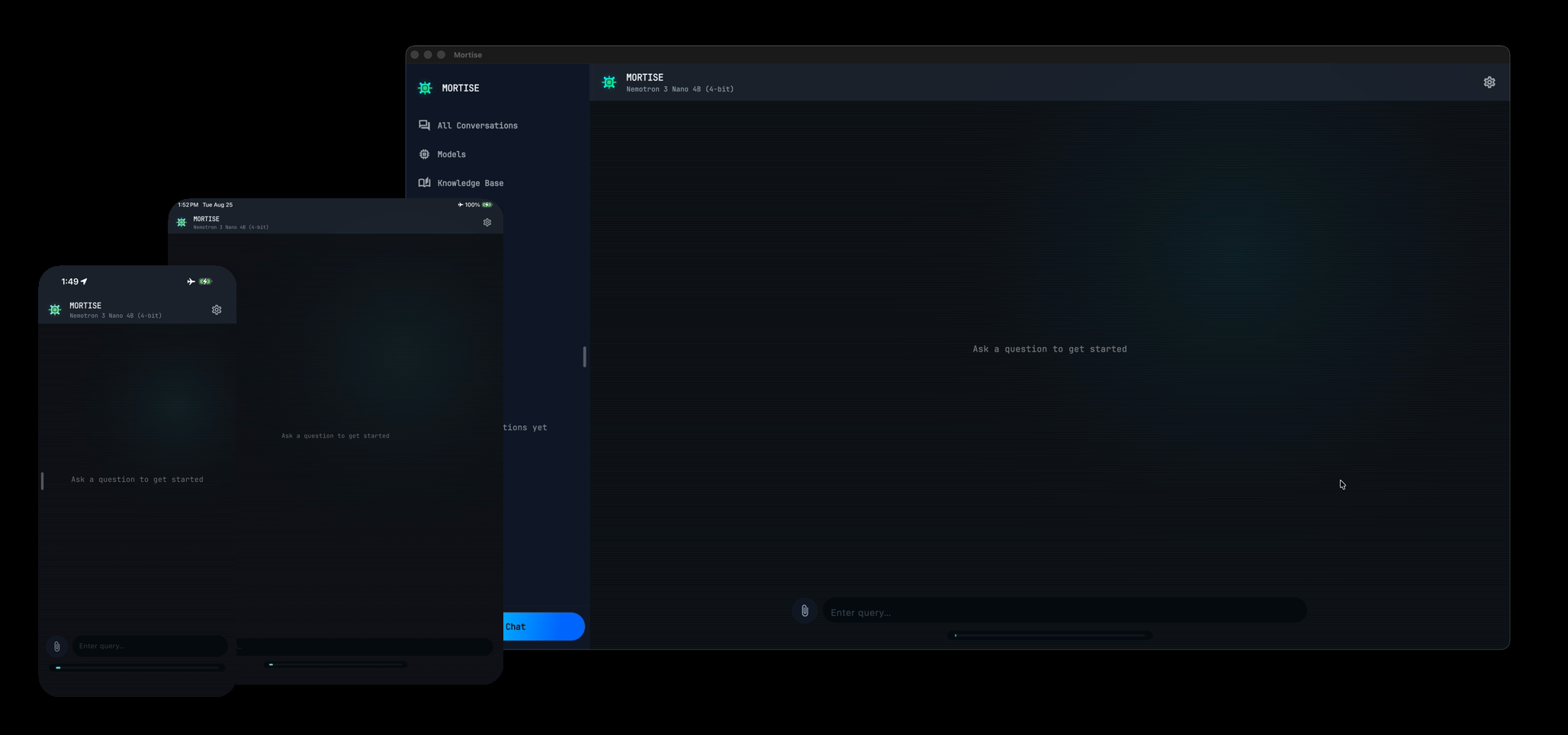 The same Mortise conversation open on Mac, iPad, and iPhone